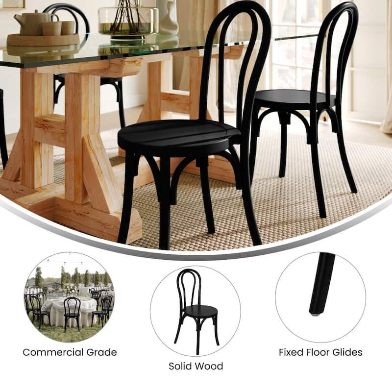 2PK Commercial Solid Wood Stackable Dining Chair with Fixed Floor Glides - 18.5"D x 16.5"W x 35.5"H