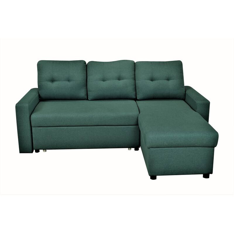 Convertible L-Shaped Sleeper Sofa, Teal Polyester, 80x59x36 inches, Space-Saving for Small Spaces