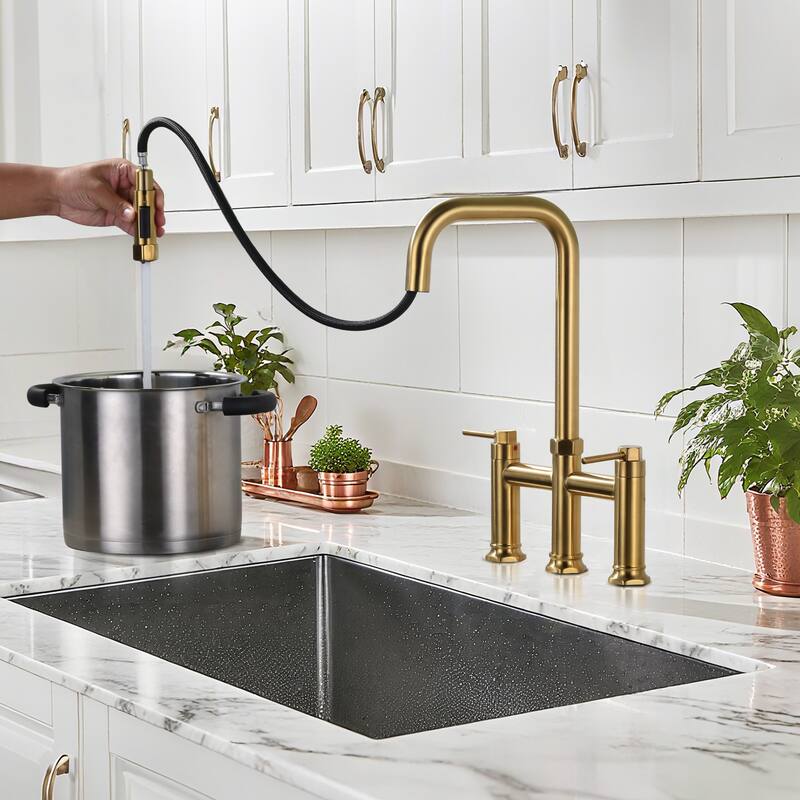 WOWOW Double Handle Pull Down Kitchen Faucet