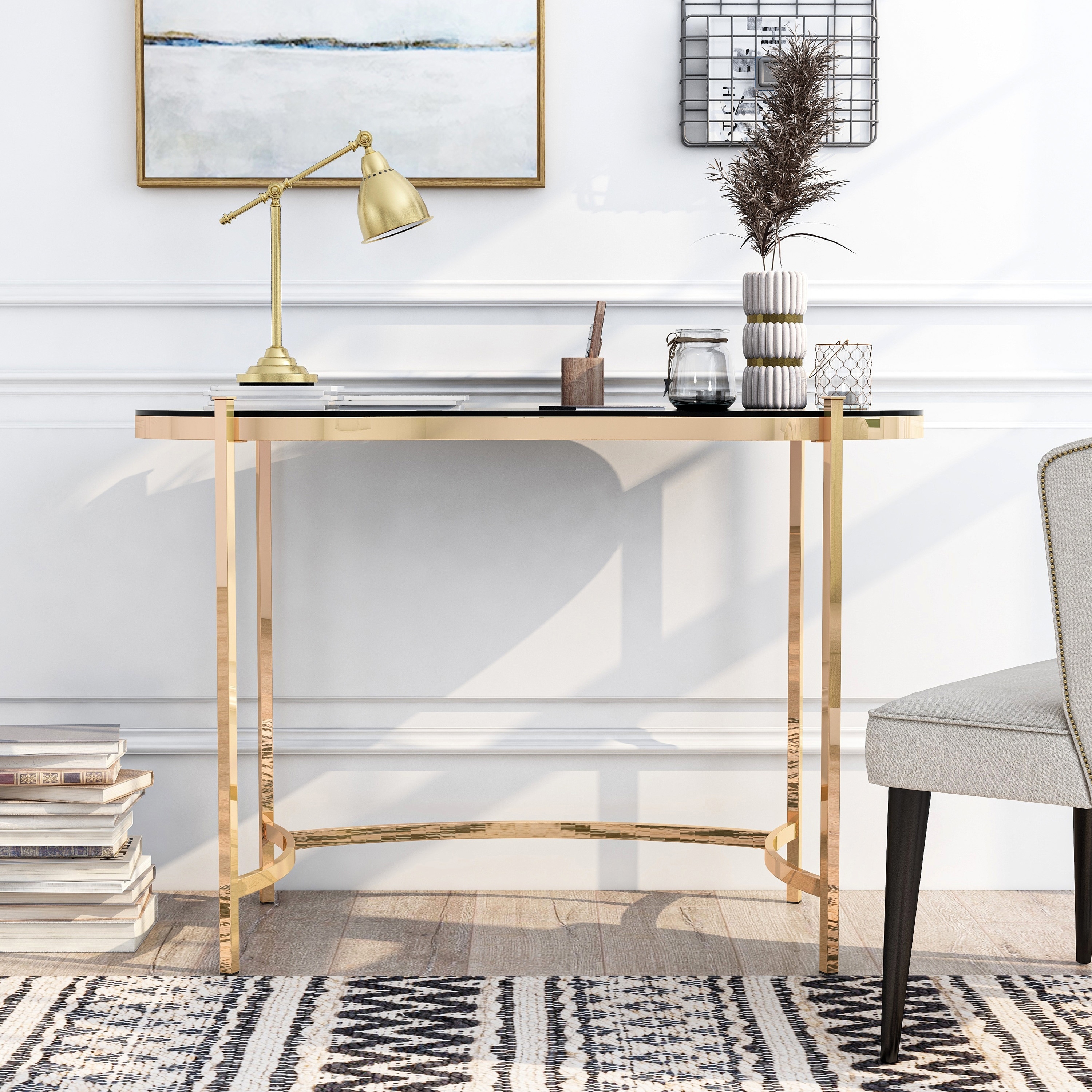 Glass desk with gold legs online