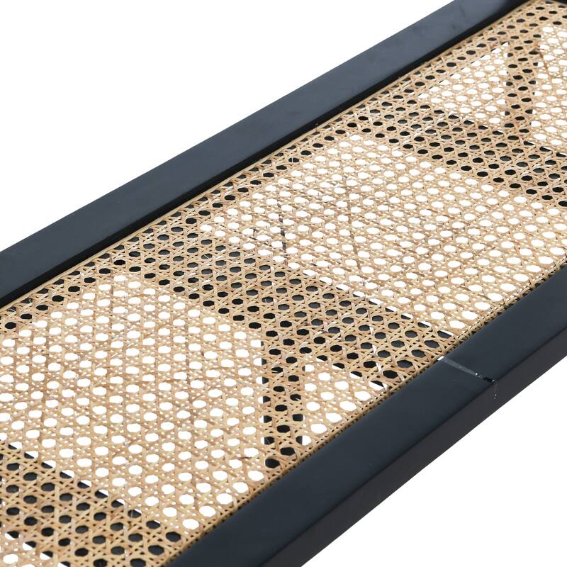 Acacia Wood Console Table with Cane Shelf