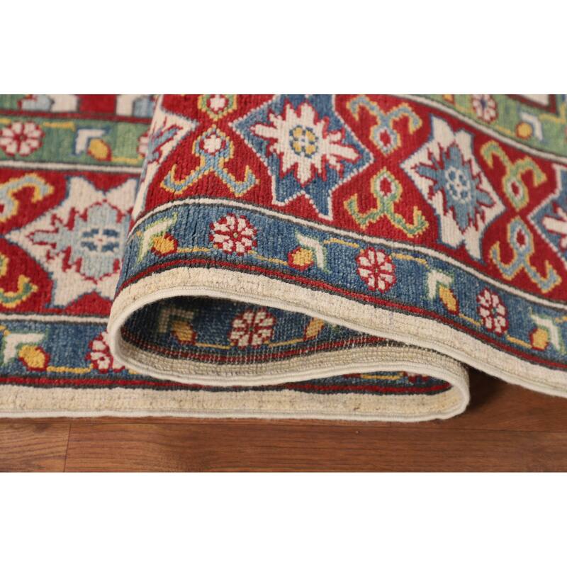 Kazak Oriental Area Rug Handmade Geometric Beige Wool Carpet - 5'0" x 7'3"