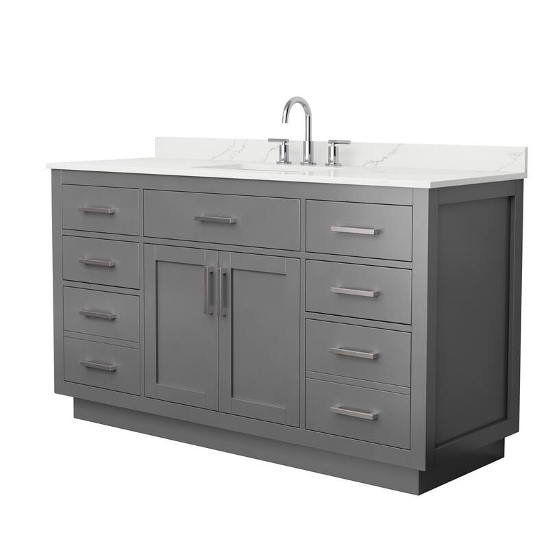 Wyndham Collection WCG262660S-QTZ-US3MXX Beckett TK 60" Free Standing - Dark Gray / Giotto Quartz Top / Brushed Nickel
