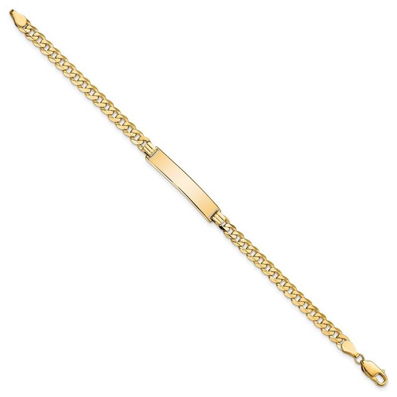 Curata 10k Yellow Gold 6.4mm Engravable Flat Curb Link ID Bracelet