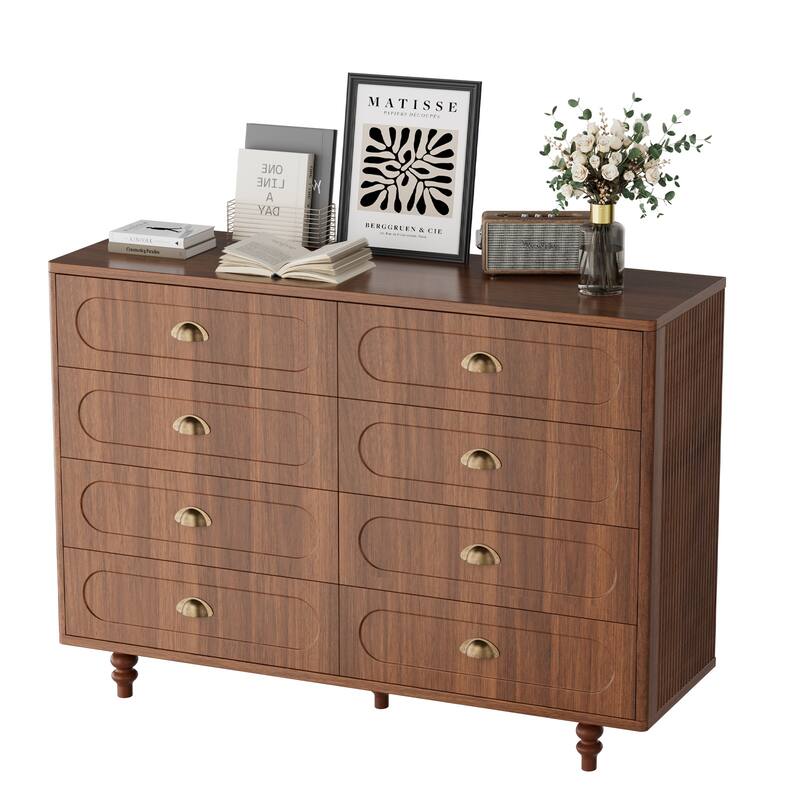 Pocassy 8 Drawer Dresser for Bedroom, Chest of Drawers with Solid Wood Legs