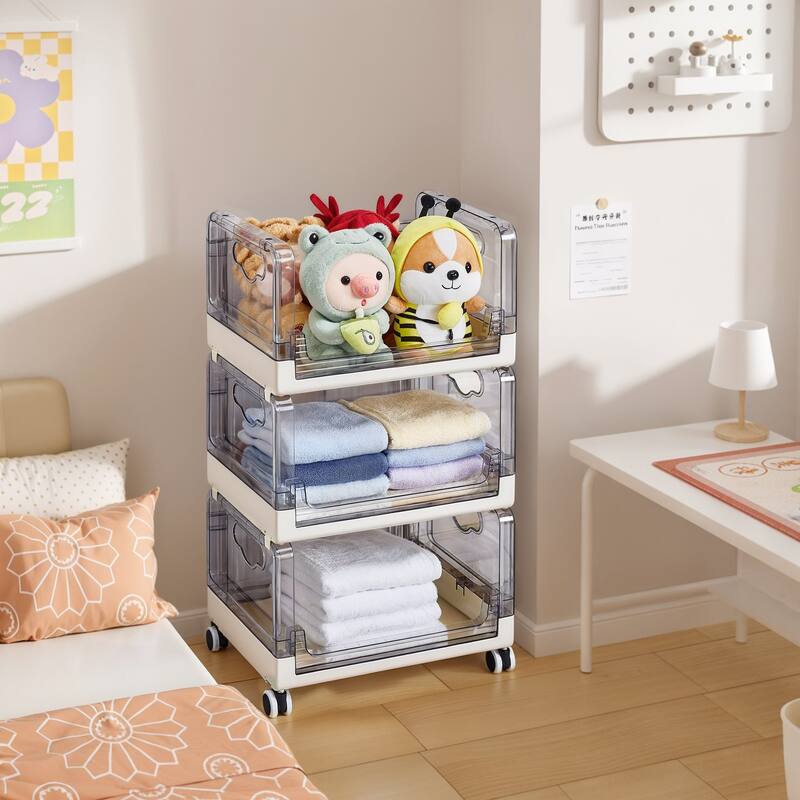 Javlergo 3 Tier Utility Carts, Rolling Metal Storage Cart with Handle and Lockable Wheels, Multifunctional Storage Shelves
