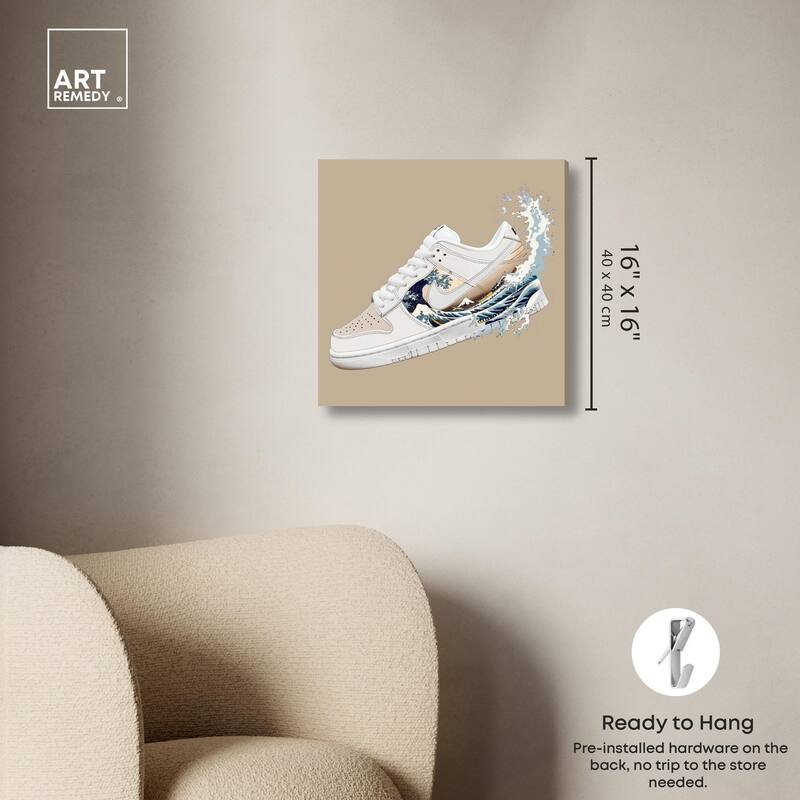 Great Wave Sneaker Splash Canvas by Art Remedy, Gallery Wrapped