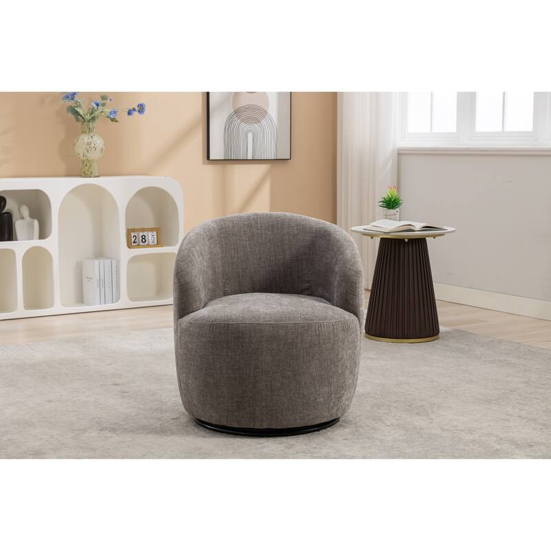Gray Chenille Modern 25.6" Upholstered Swivel Barrel Chair with Black Powder Coating and Metal Ring