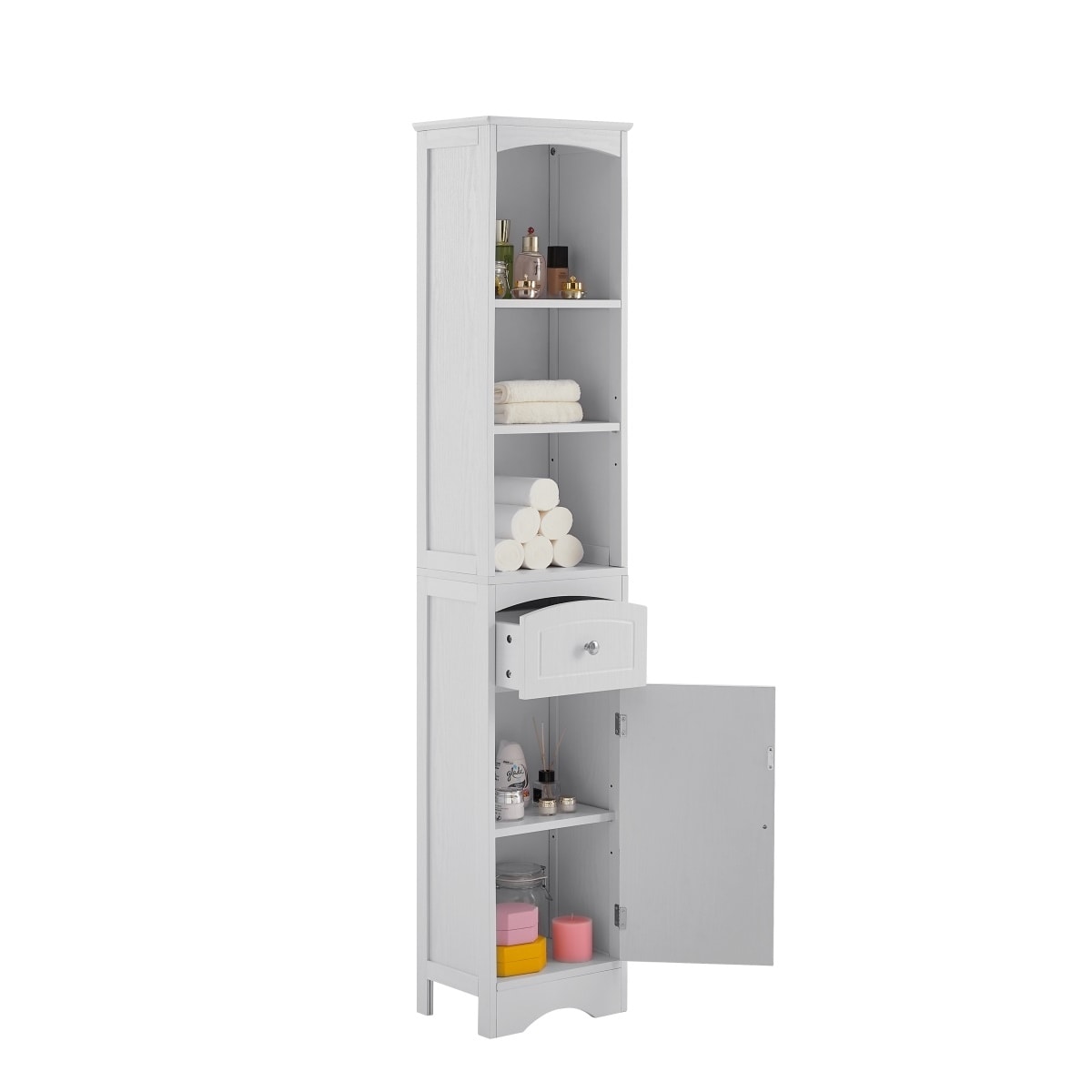 Merax Tall Bathroom Storage Cabinet, Slim Linen Tower with 3 Drawers and  Door, Adjustable Shelves, White