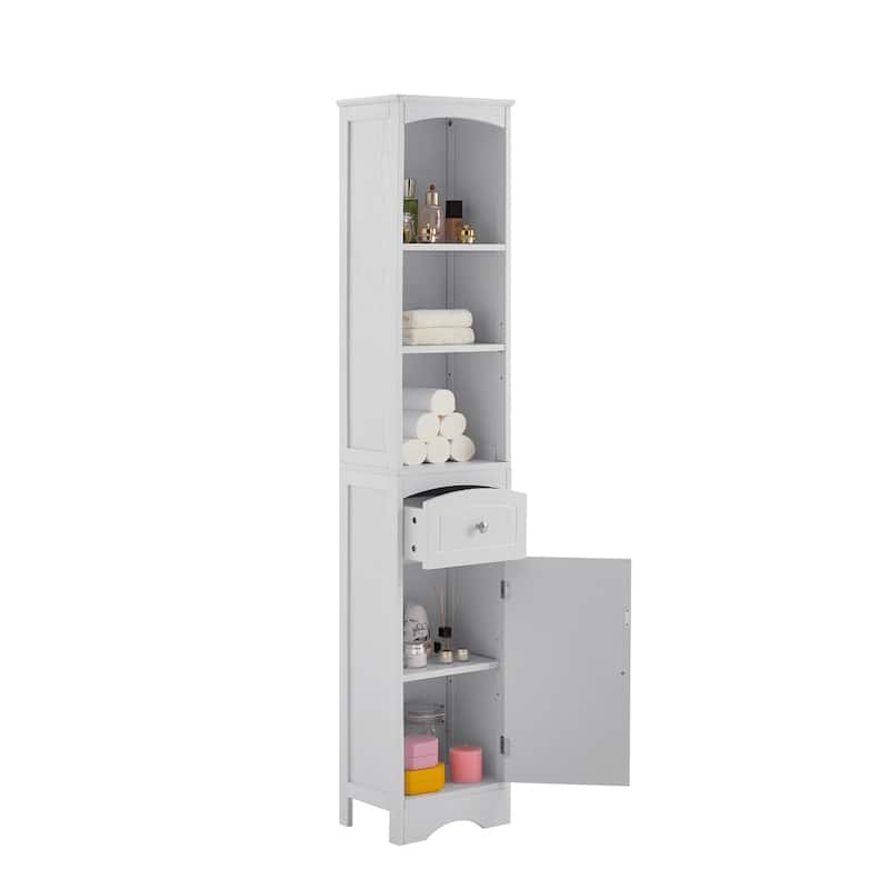 Merax Tall Bathroom Cabinet with Storage Cabinet, Drawer, Shelves - White