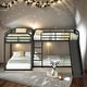 preview thumbnail 13 of 22, Full and Twin Size L-Shaped Metal Bunk Bed with Slide and Short Ladder, White, 4 Beds in 1 for Family or Guests