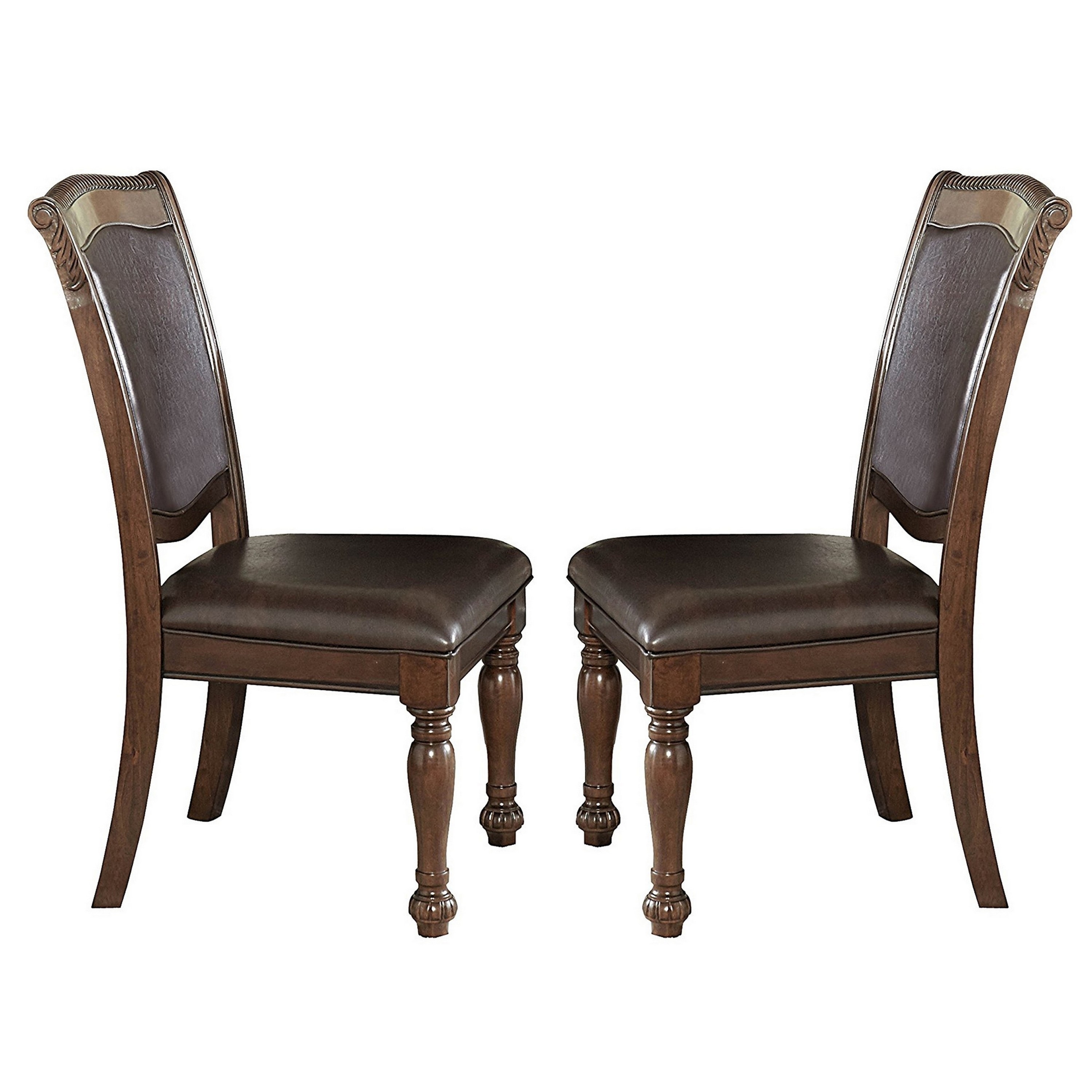 Benjara Wood & Leather Dining Side Chair, Cherry Brown & Dark Brown, Set of 2