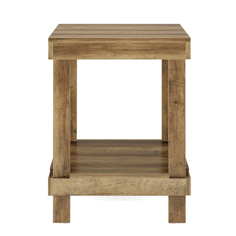 15.7" 2-Tier Wooden End Table with Open Storage Shelves - Farmhouse Square Side Table for Living Room or Bedroom