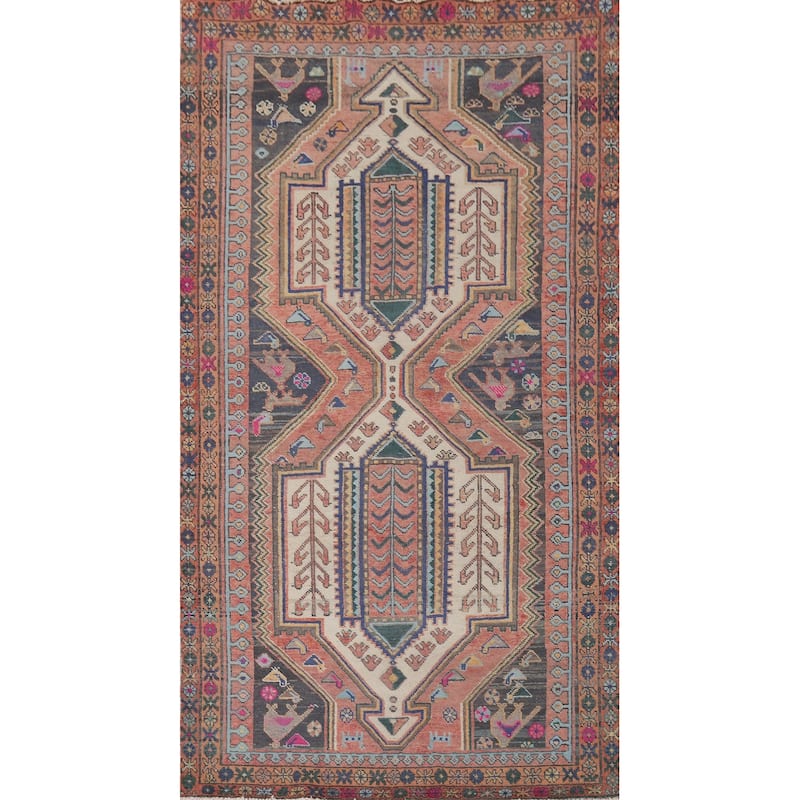 Hamedan Vintage Persian Area Rug Handmade Wool Carpet - 5'0" x 9'9"