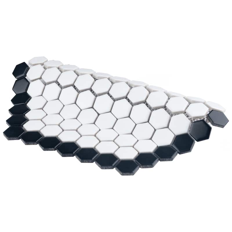 Merola Tile Metro Geo 1" Hex Matte White w/Black Edge 10-1/2" x 11-5/8" Porcelain Floor and Wall Tile