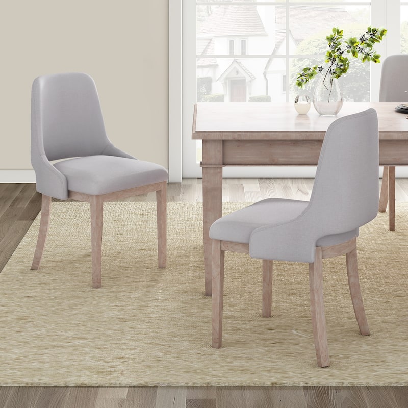 Wooden Dining Chairs Set of 2, Linen Upholstered Accent Kitchen Chair Dining Room Chairs, Farmhouse Style Dining Chair