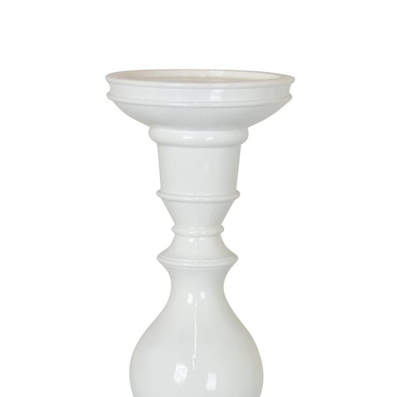 Naze Tabletop Candle Holder with Turned Accents, 23 Inch White Resin