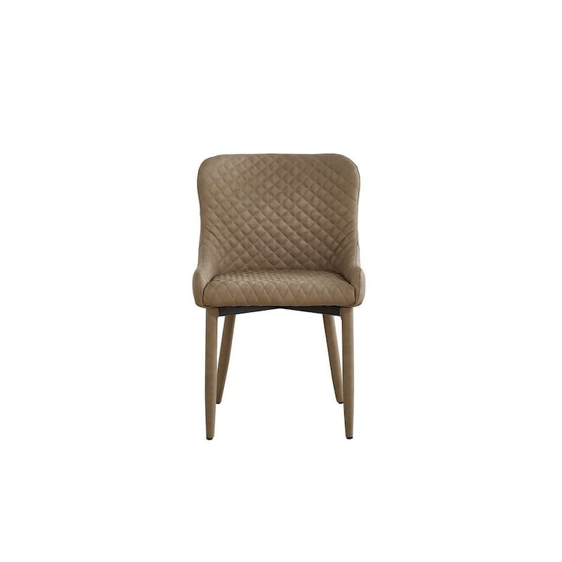 Modern Dining Chair, Beige Vegan Faux Leather, Metal Legs - 34 H x16 W x 17.5 L Inches