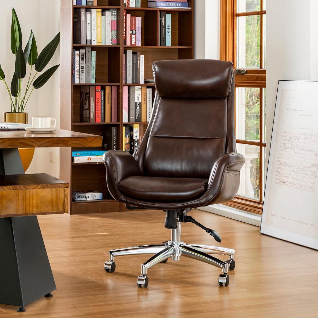 Glitzhome Modern High-Back Leatherette Adjustable 360-Degree Swivel Executive Office Chair