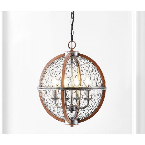 Gaines 16" 4-Light Adjustable Iron Rustic Industrial LED Pendant, Brown/Silver by JONATHAN Y. Opens flyout.