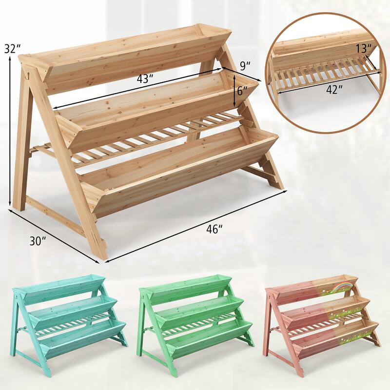 Gymax 3-tier Raised Garden Bed w/2 Side Hooks Storage Shelf Garden