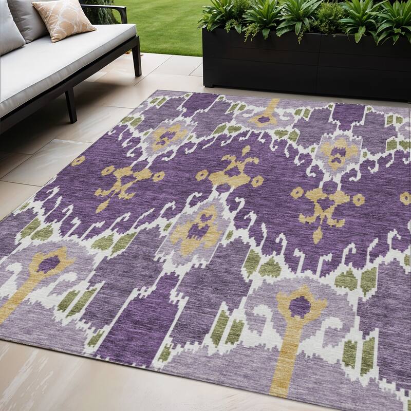HomeRoots Ikat Transitional Rectangle Outdoor Rug - 5' X 8'