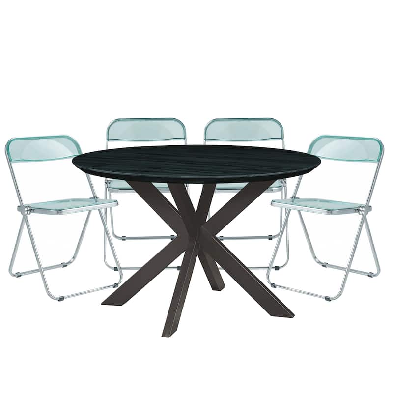 5-Piece Dining Set with Folding Chairs and Round Dining Table Lawrence Collection by LeisureMod - Jade Green