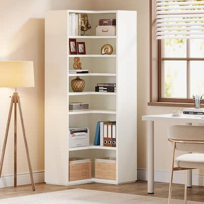 Corner Shelf, 9-Tier Modern Corner Bookcase, White L Shaped Bookshelf