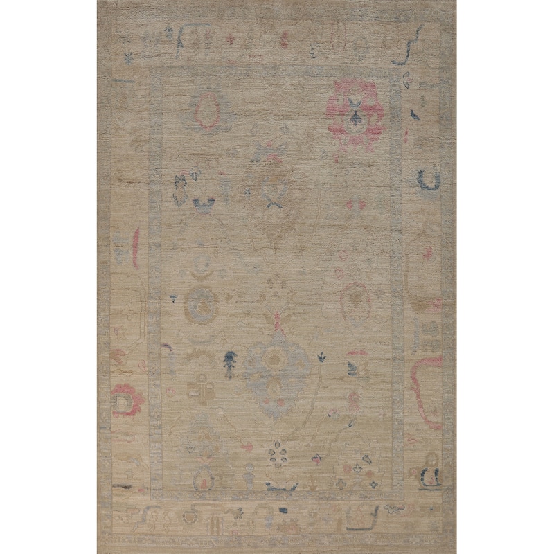 Vegetable Dye Oushak Turkish Rug Handmade Bedroom Beige Wool Carpet - 4'10"x 7'5"