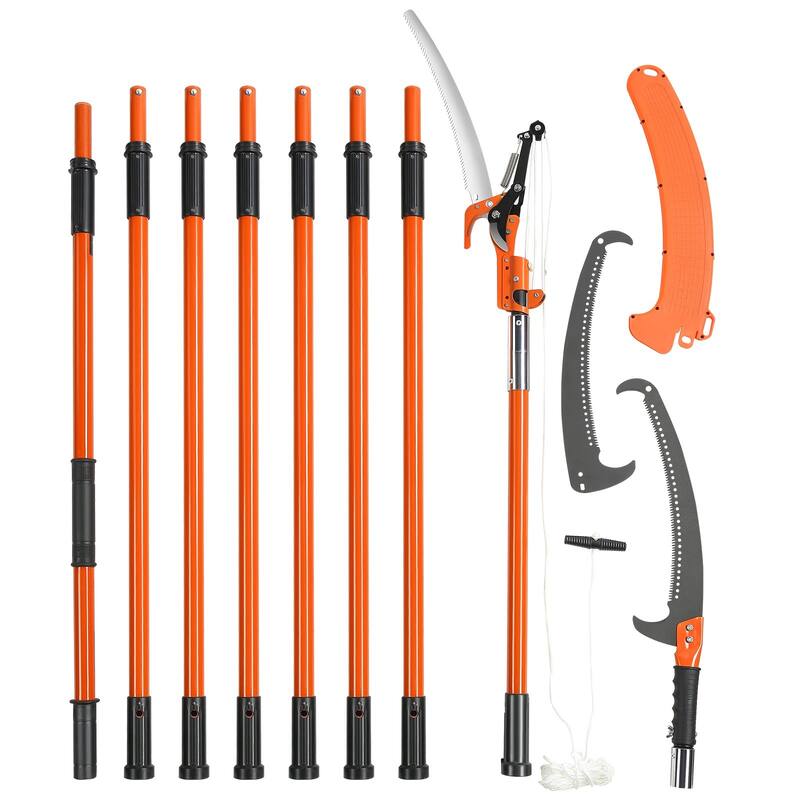 27 Feet Extendable Tree Pruner Pole Saw with Sharp Steel Blade and Scissors Ideal for High Branches and Trimming - 7.3-27 ft