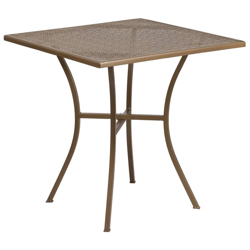 28'' Square Indoor-Outdoor Steel Patio Table Set with 2 Square Back Chairs