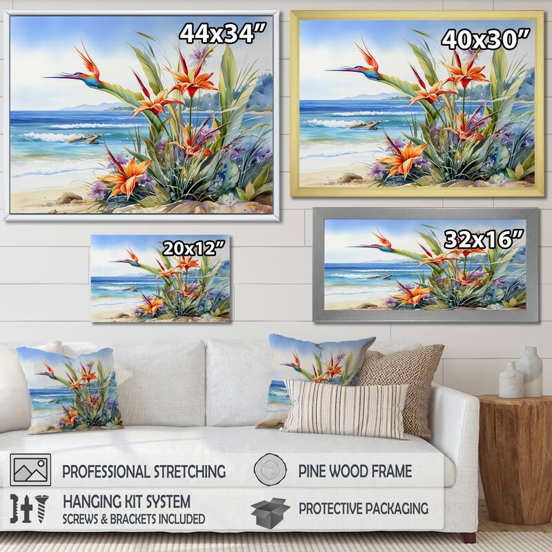 Designart "Birds Of Paradise On The Beach " Birds Of Paradise Wall Art