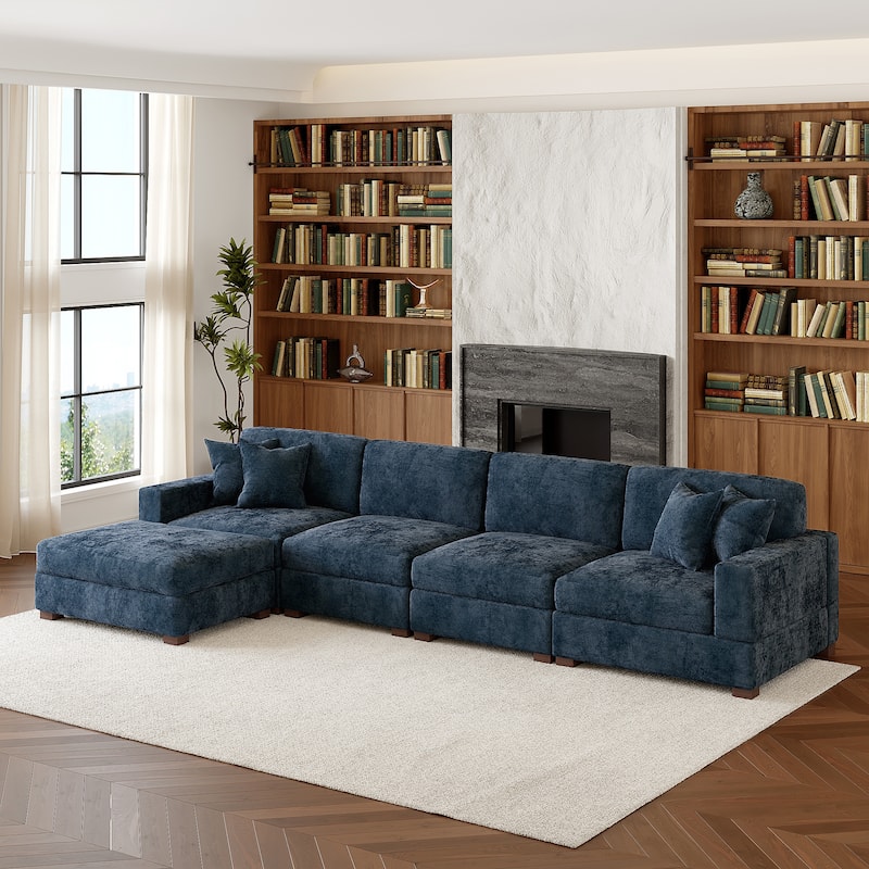 Oversized Chenille Modular Sectional Sofa Living Room Set with Ottoman