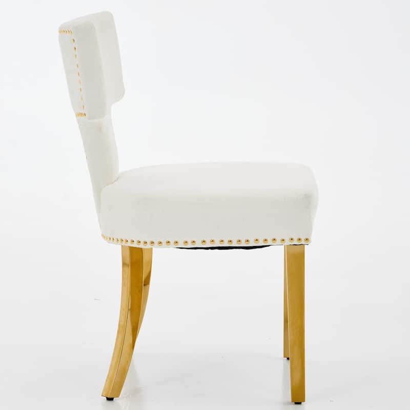 Chenille Upholstered Dining Chair Set of 2, Accent Chair with Curved Back, Kitchen Chair with Stainless Steel Plating Legs