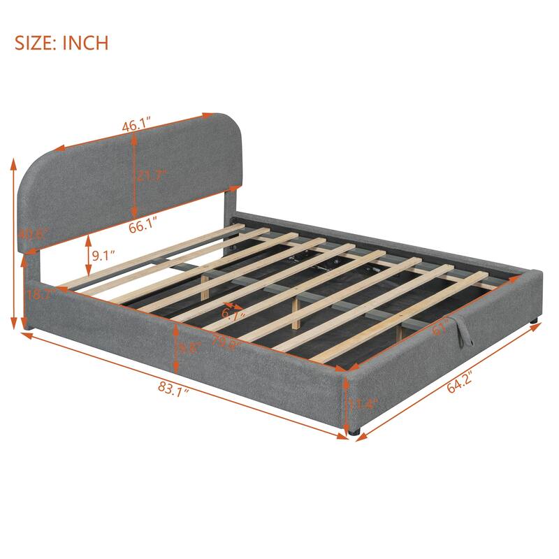 Luxury Teddy Fleece Fabric Bed Frame with Lift Up Storage, Upholstered Platform Bed Frame with Hydraulic Storage System