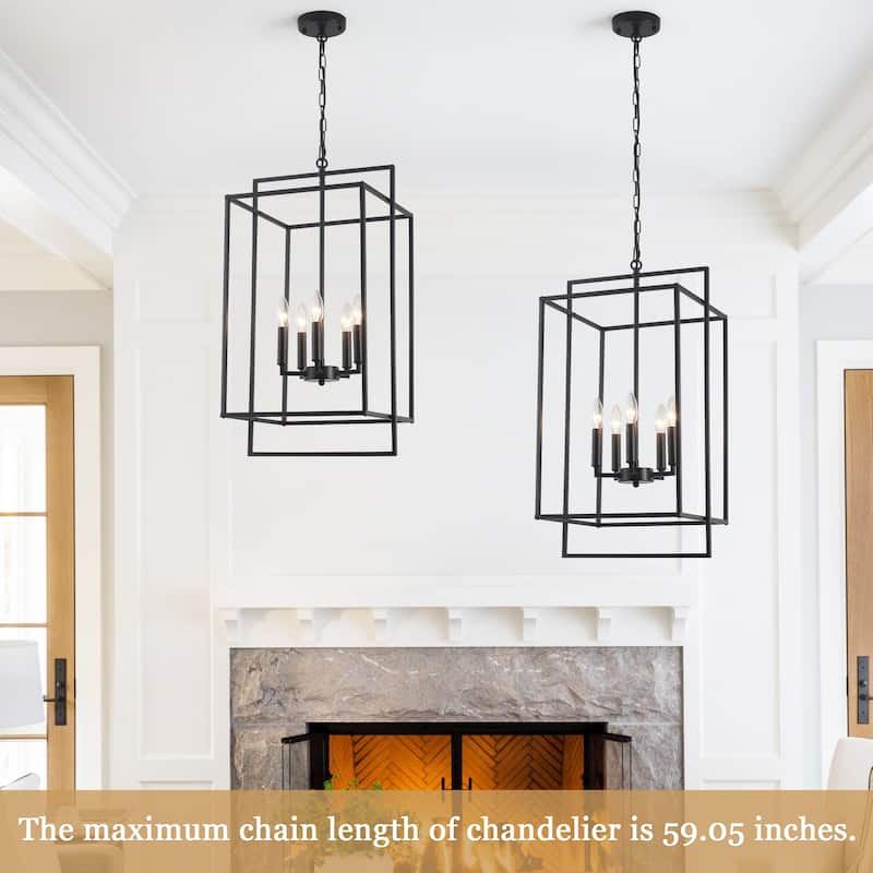 5-Light Candlestick Cage Hanging Linear Chandelier Lighting Island Chandelier for Kitchen Island
