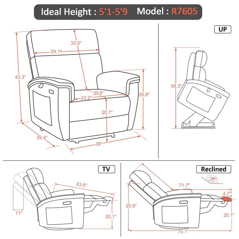 MCombo Power Recliner Lift Chair with Massage, Dual Heating and Adjustable Headrest for Big Elderly People, Fabric R7605