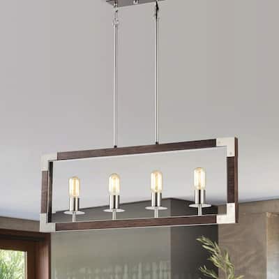 Brushed Nickel and Wood 4-Light Linear Island Lighting - Brushed Nickel and Wood