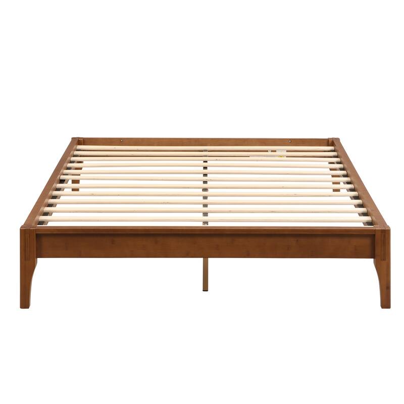 Full/Queen/King Classic Solid Dry Bamboo Wood Platform Bed Frame with Mortise & Tenon joint, No Box Spring Needed, Easy Assembly