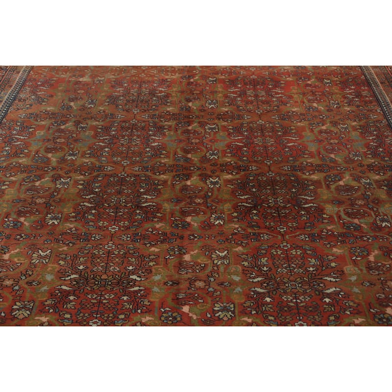 Hand Knotted Oriental 100% Wool Carpet Traditional Floral Oranges & Rust Sarouk Area Rug - 11' 9'' X 8' 9''