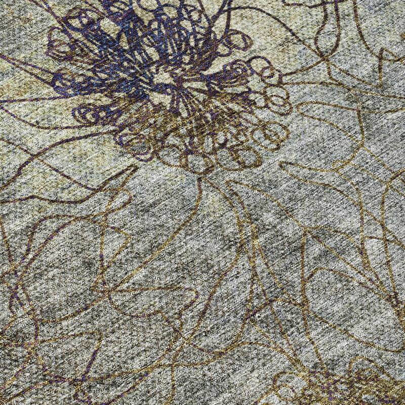 Machine Washable Indoor/ Outdoor Contemporary Floral Chantille Rug