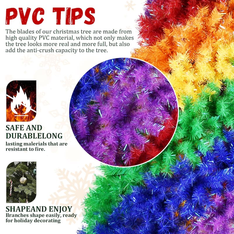 Rainbow Spiral Artificial Christmas Tree - Colorful PVC Branches, Unique Design, Full Lush Shape, Metal Stand