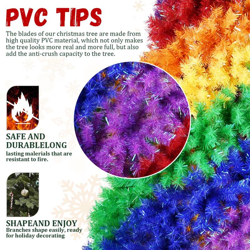 Rainbow Spiral Christmas Tree - Colorful PVC Branches, Unique Design, Full Lush Shape, Metal Stand