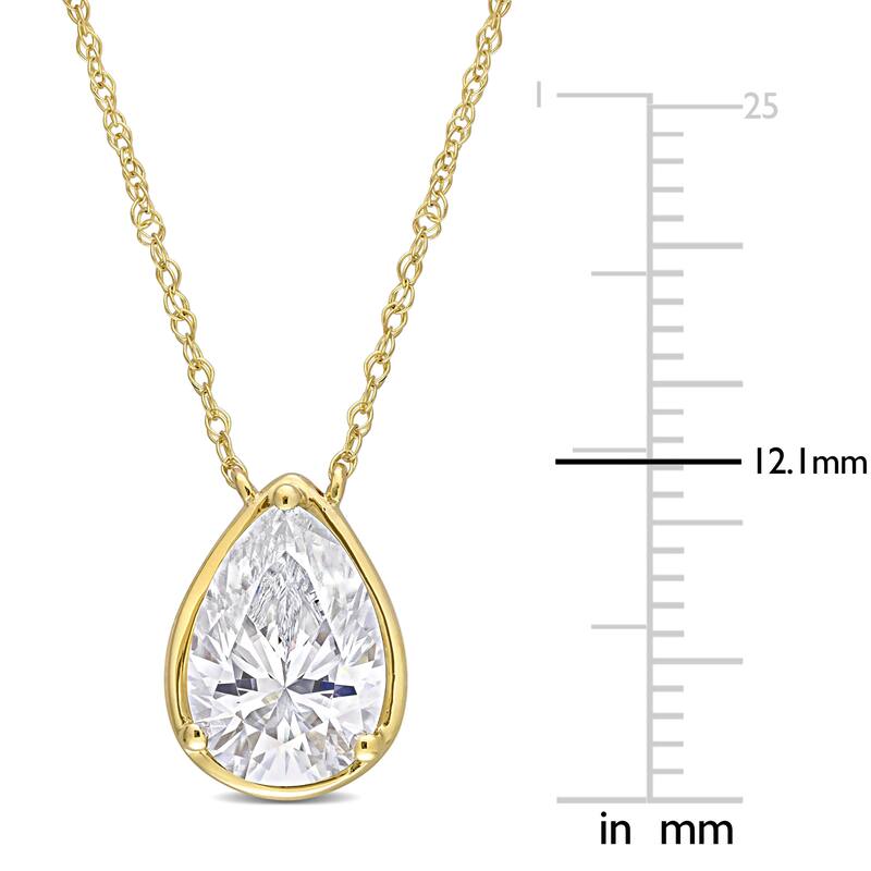 Miadora 2ct DEW Moissanite Solitaire Teardrop Necklace in 10k Yellow Gold