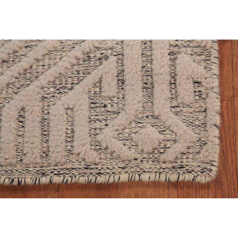 Geometric Moroccan Oriental Foyer Rug Hand-Knotted Beige Wool Carpet - 2'0"x 3'0"