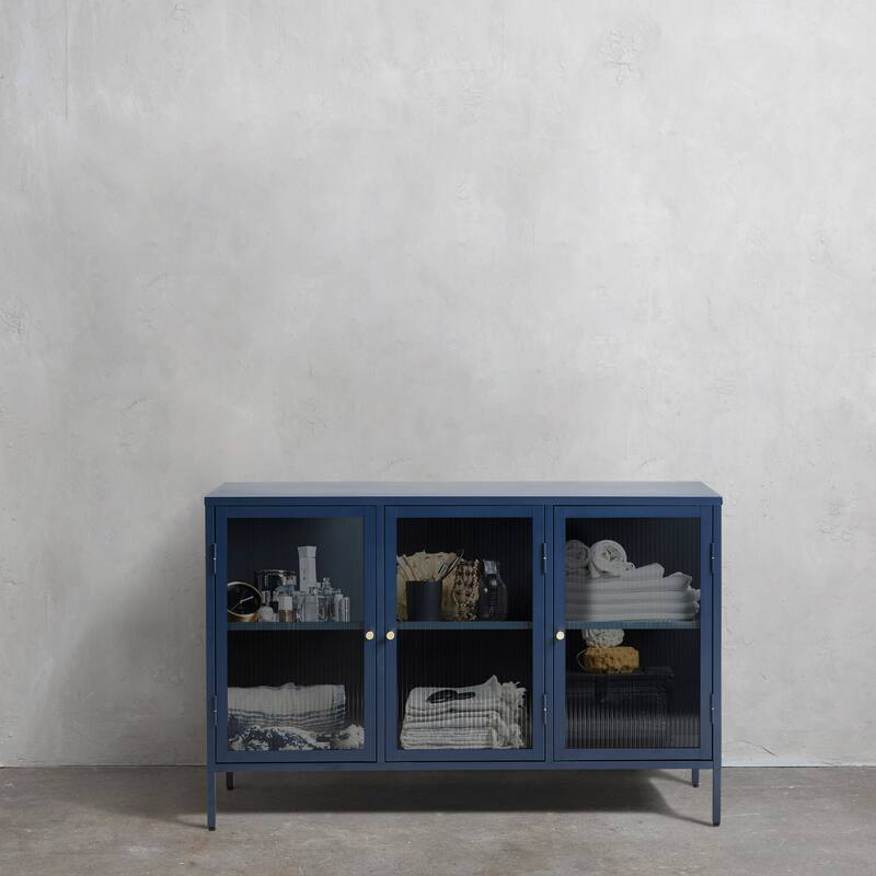 Rye Studio Brianne Modern Metal & Glass 3-Door Sideboard