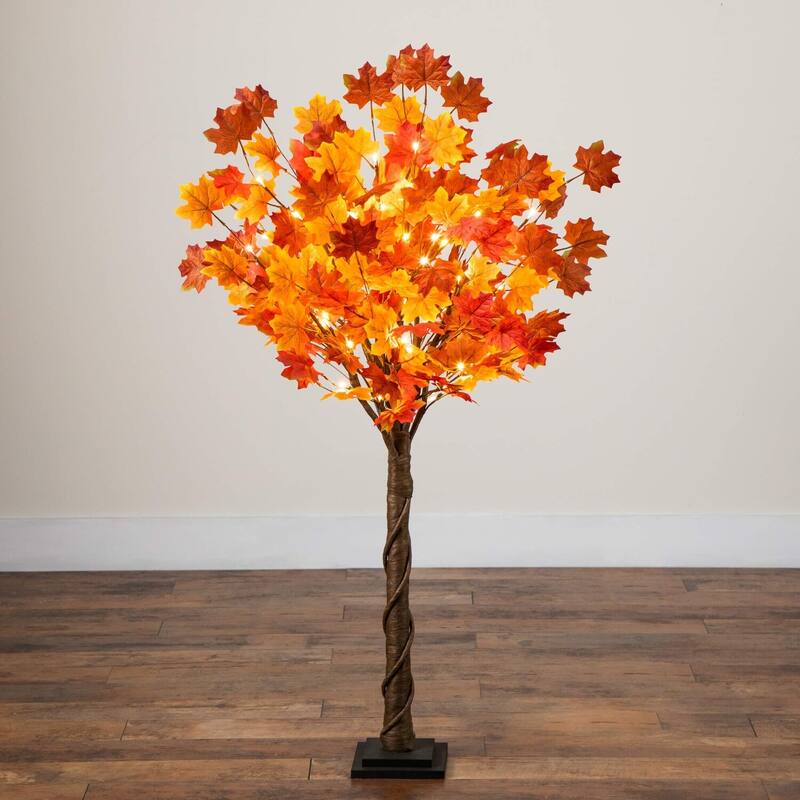 4ft. Pre-Lit Deluxe Autumn Maple Artificial Fall Tree with 68 Warm White LED Lights - Festive Holiday Accent