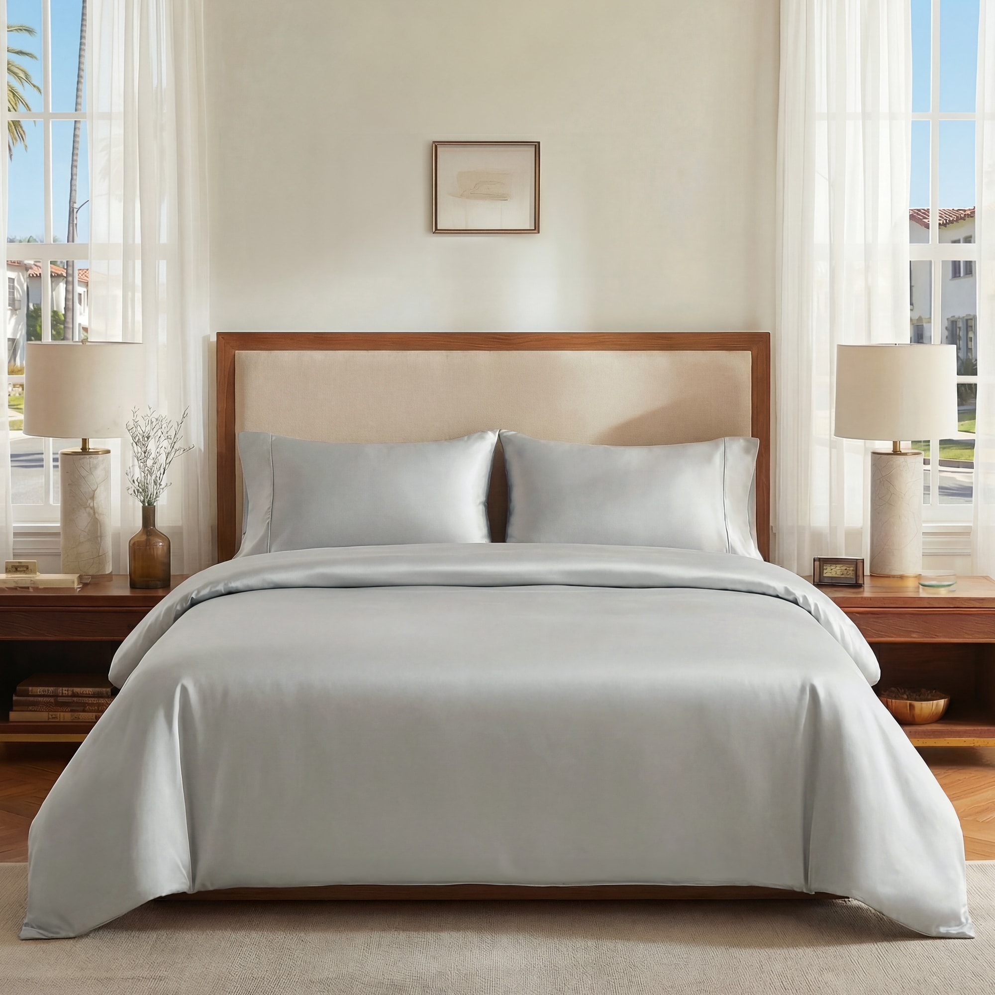 Deconovo Bamboo Fiber Satin Bedding Collection Duvet Cover (1 Piece) or Sheet Set (4 Piece)