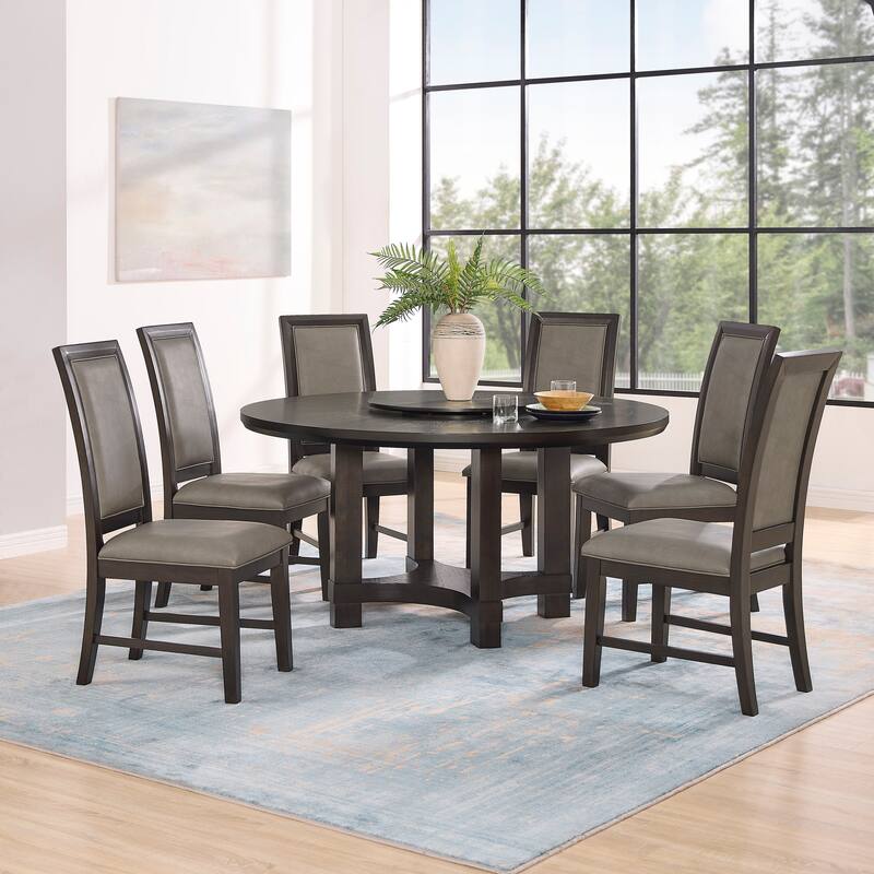 1pc Transitional Round Table with Lazy Susan Dark Brown Finish Single Pedestal Wooden Dining Room Furniture