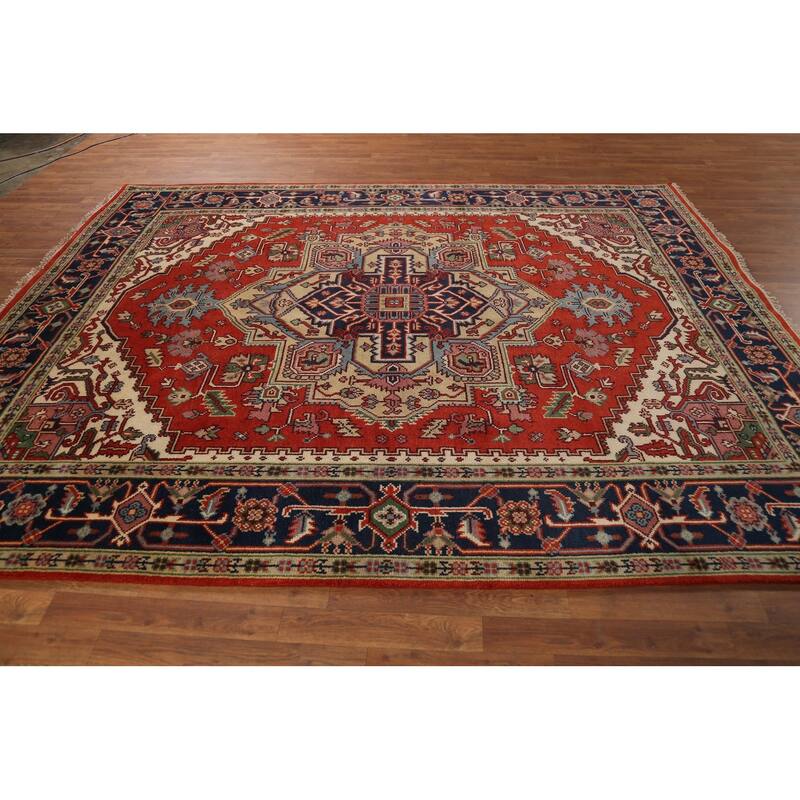 Geometric Heriz Serapi Oriental Area Rug Hand-Knotted Wool Carpet - 7'10"x 9'10"
